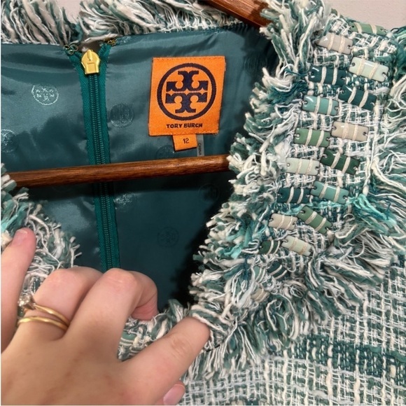 TORY BURCH Curtis Tweed Fringe Dress sz 12 Large - Picture 7 of 14